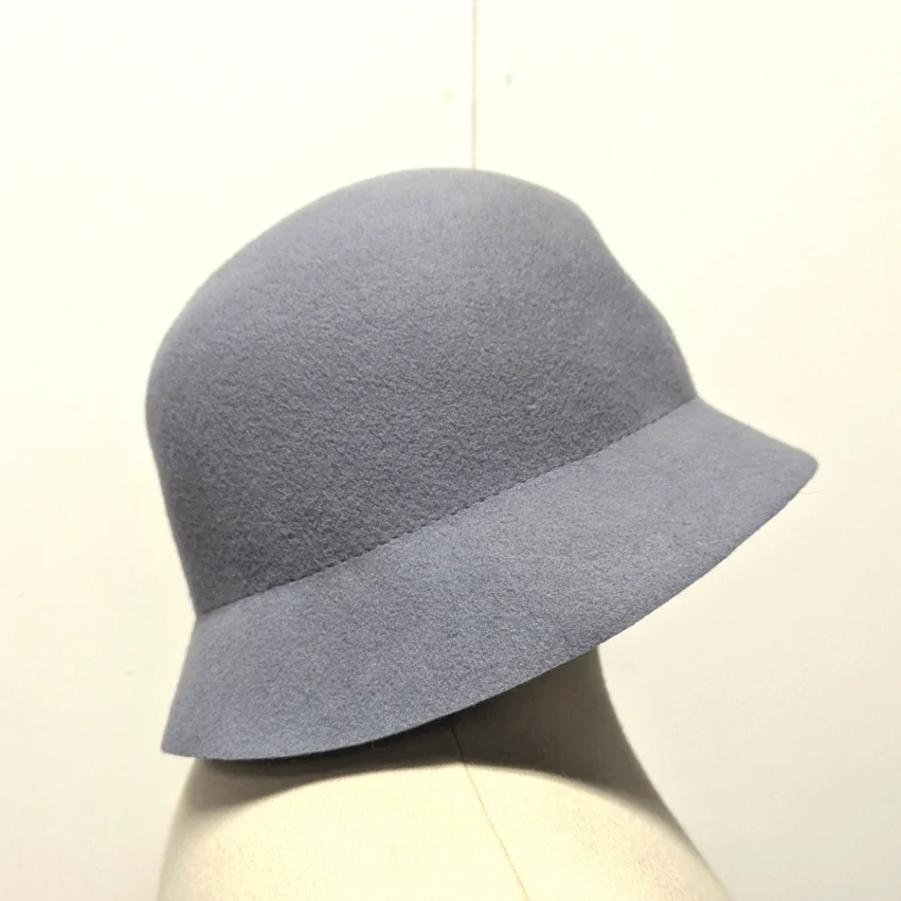 Wool Felt Cloche Hat in Periwinkle Blue Flower on Stem Detail Winter Retro